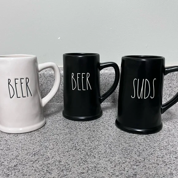 Rae Dunn Black and White Beer Mugs Trio - Picture 1 of 16
